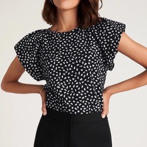 Ann Taylor Dot Flutter Sleeve Top (L) NWT